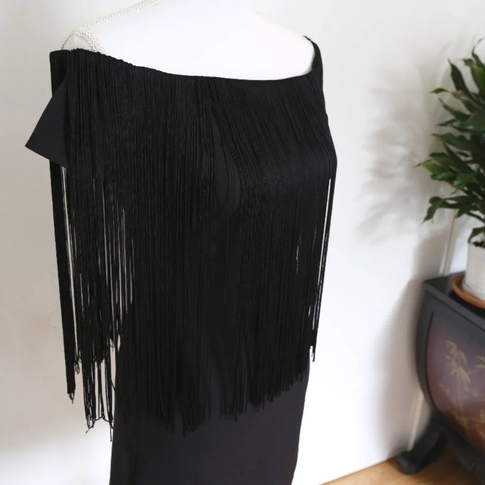 ✰ Black Fringed Zara Mini Dress - Off the Shoulder with Festival-Ready Style ✰ - Picture 8 of 15